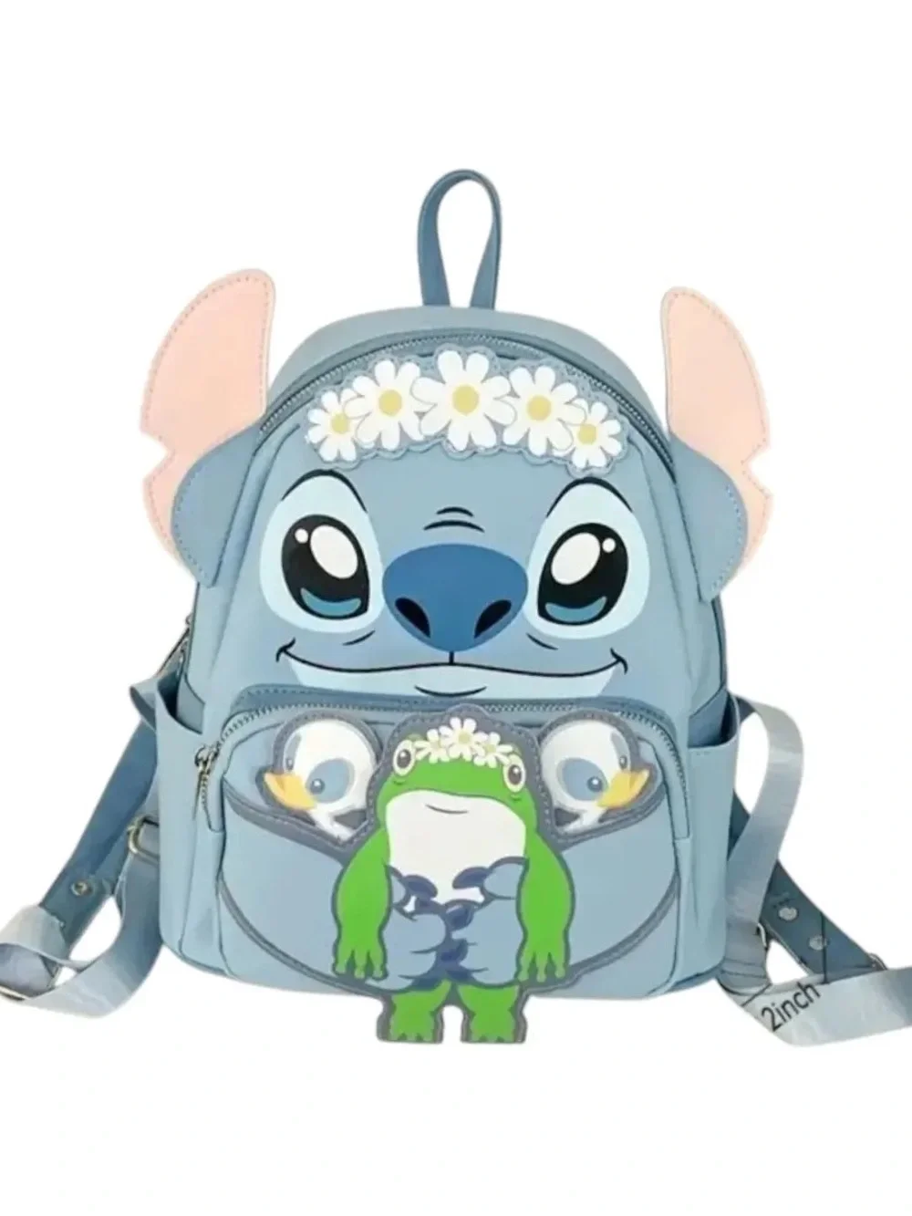 ❌SOLD❌Love Stitch Blue Kids Backpack with Green Frog and Pink Ear Accents